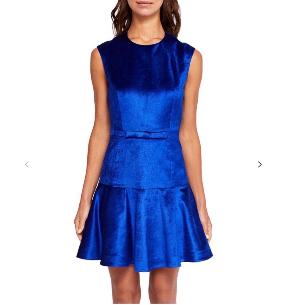 Ted Baker Maryann Blue Sleeveless Fit-and-Flare Velvet Dress, Size 0-2